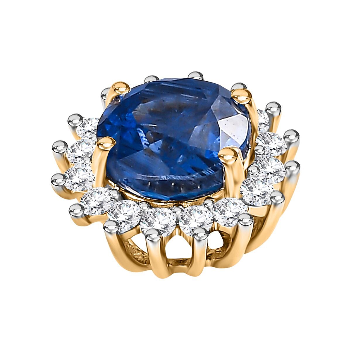 Natural Himalayan Kyanite and Natural Zircon Circle Halo Pendant in 9K Yellow Gold 1.32 Ct