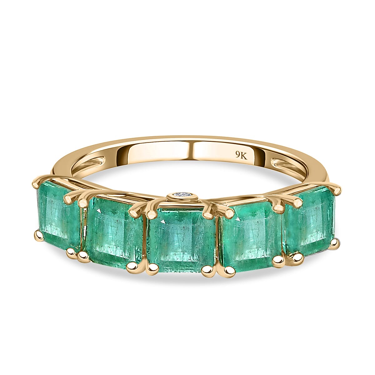 One Time Deal- 9K Yellow Gold AAA Asscher Cut Premium Gemfields Emerald and Diamond Ring 1.81 Ct