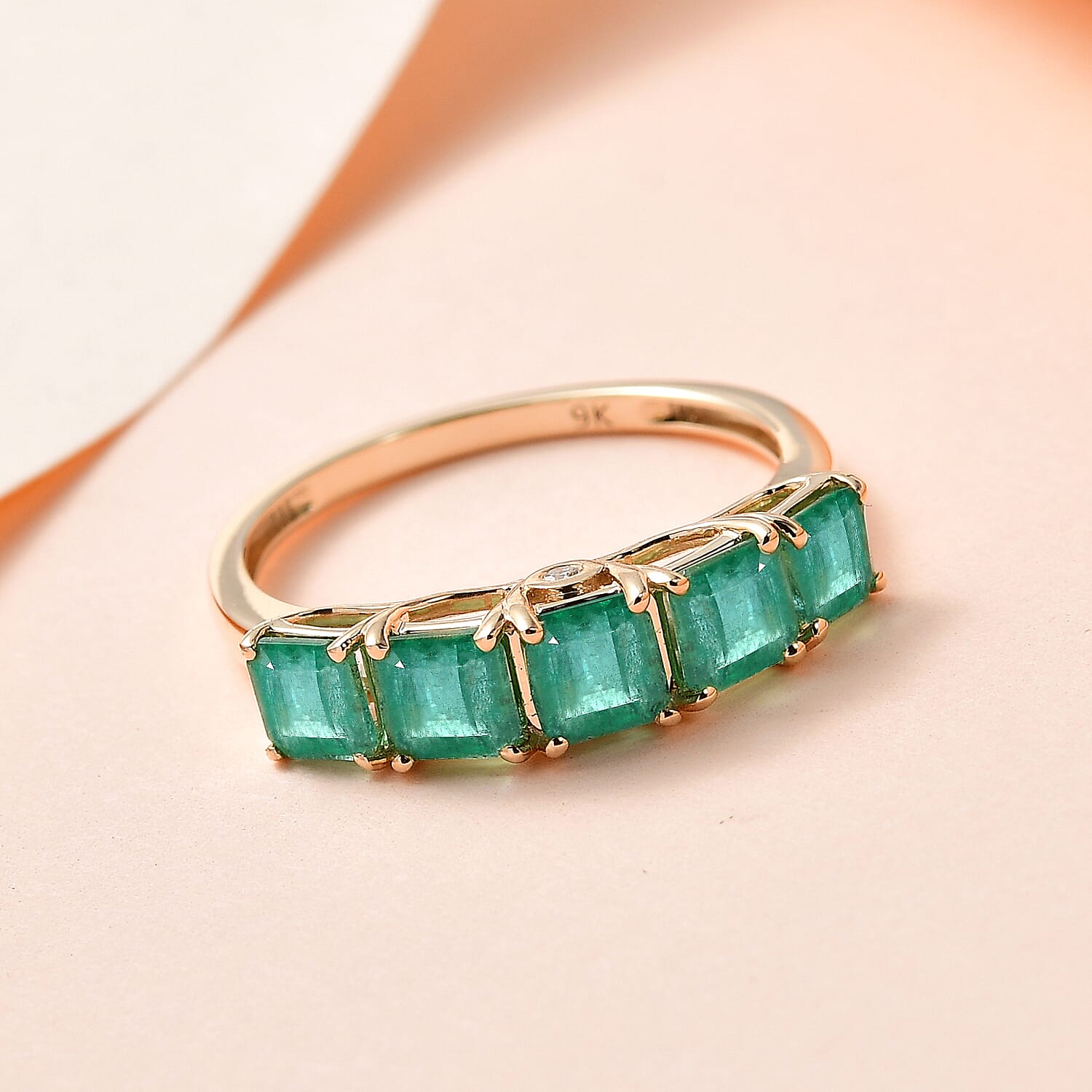 One Time Deal- 9K Yellow Gold AAA Asscher Cut Premium Gemfields Emerald and Diamond Ring 1.81 Ct