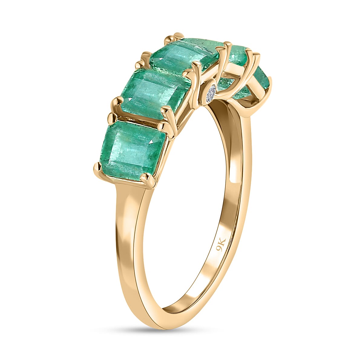 One Time Deal- 9K Yellow Gold AAA Asscher Cut Premium Gemfields Emerald and Diamond Ring 1.81 Ct