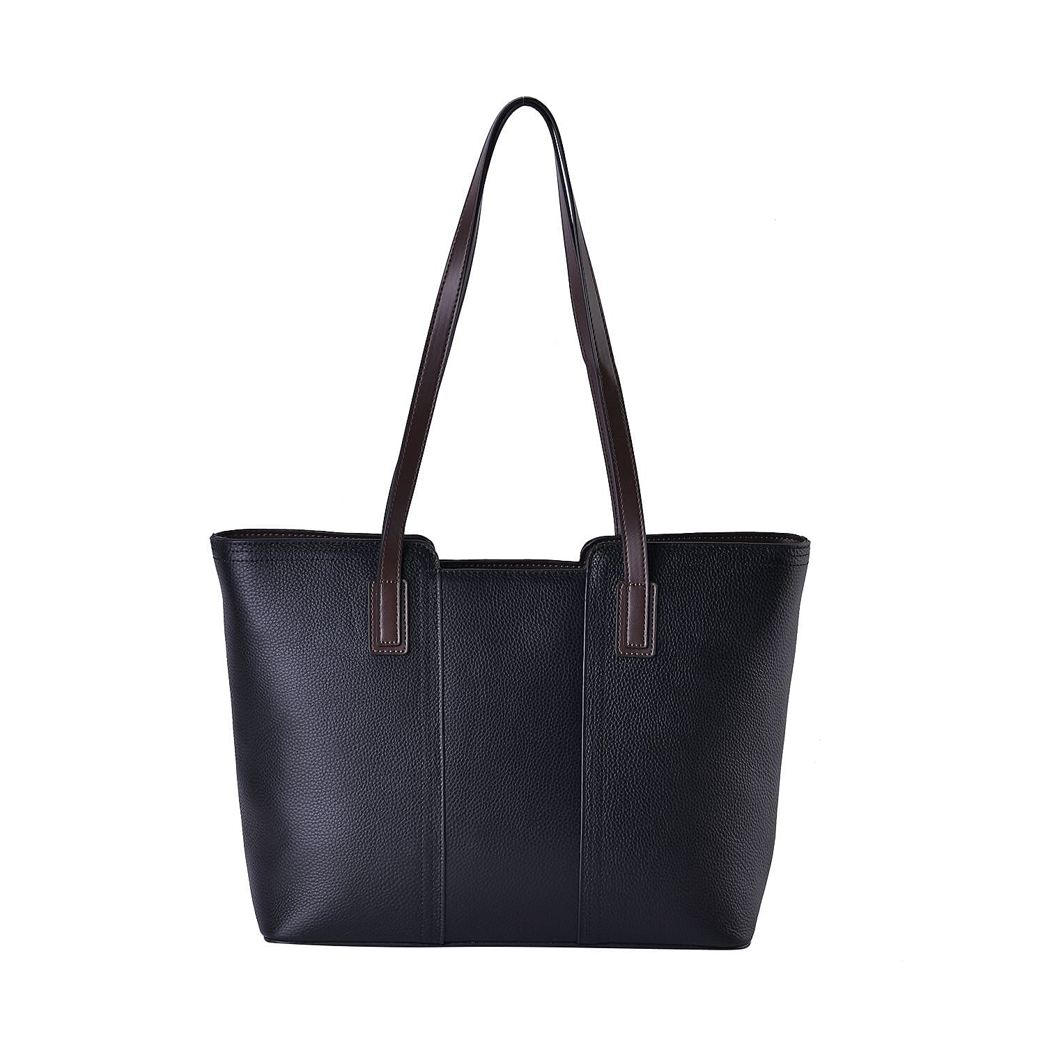Hong Kong Closeout - 100% Genuine Leather Solid Tote Bag - Black