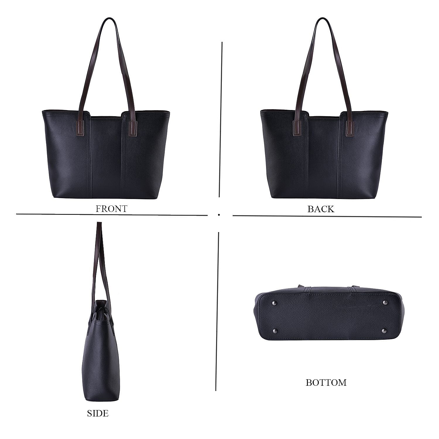 Hong Kong Closeout - 100% Genuine Leather Solid Tote Bag - Black