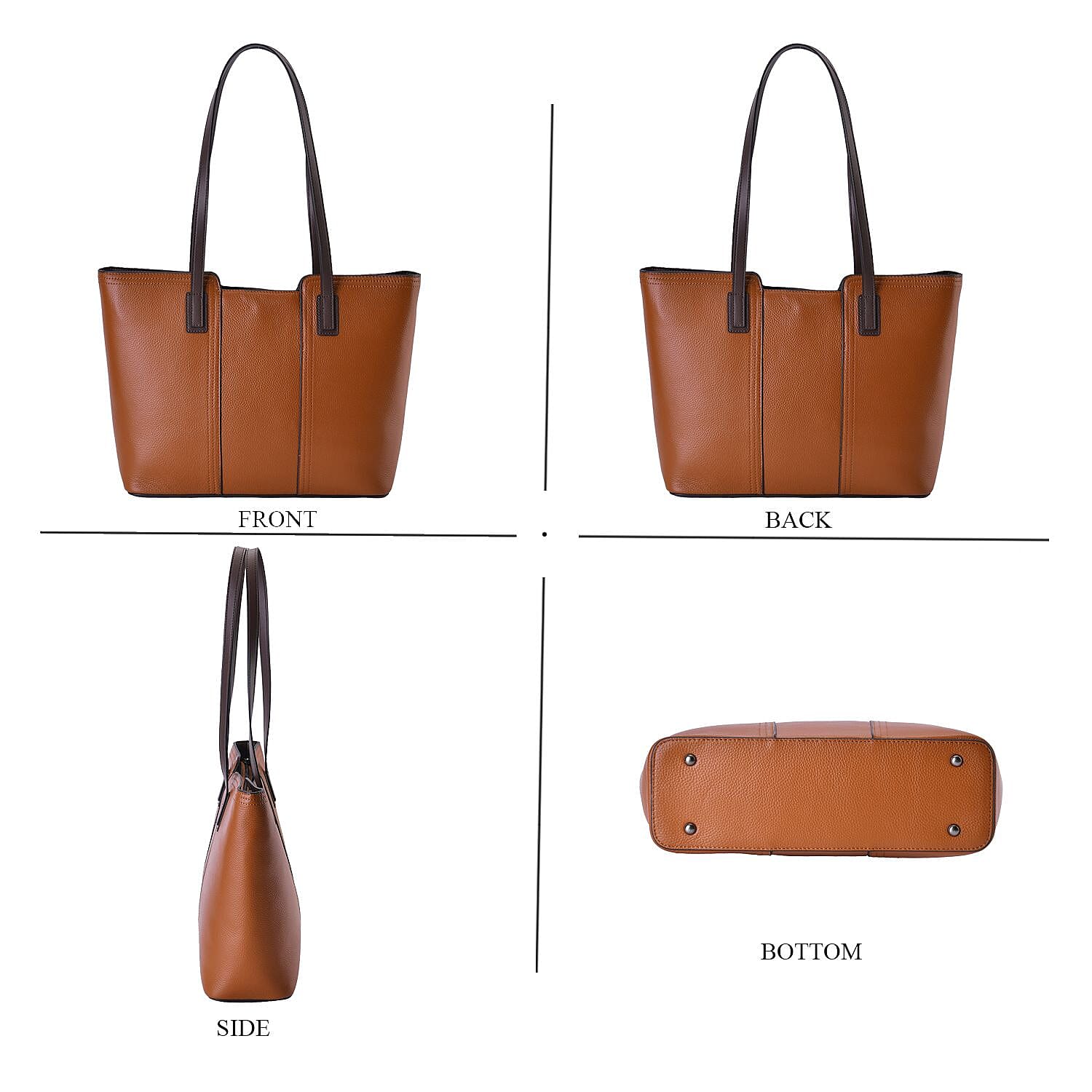 Hong Kong Closeout - 100% Genuine Leather Solid Tote Bag - Tan