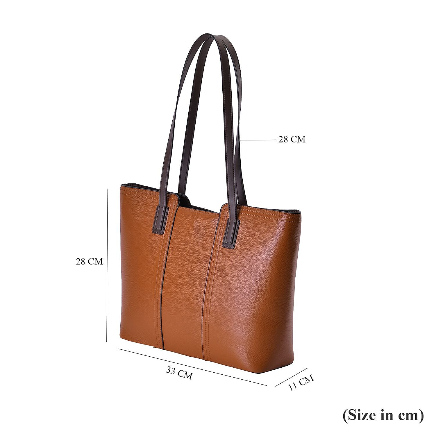 Hong Kong Closeout - 100% Genuine Leather Solid Tote Bag - Tan
