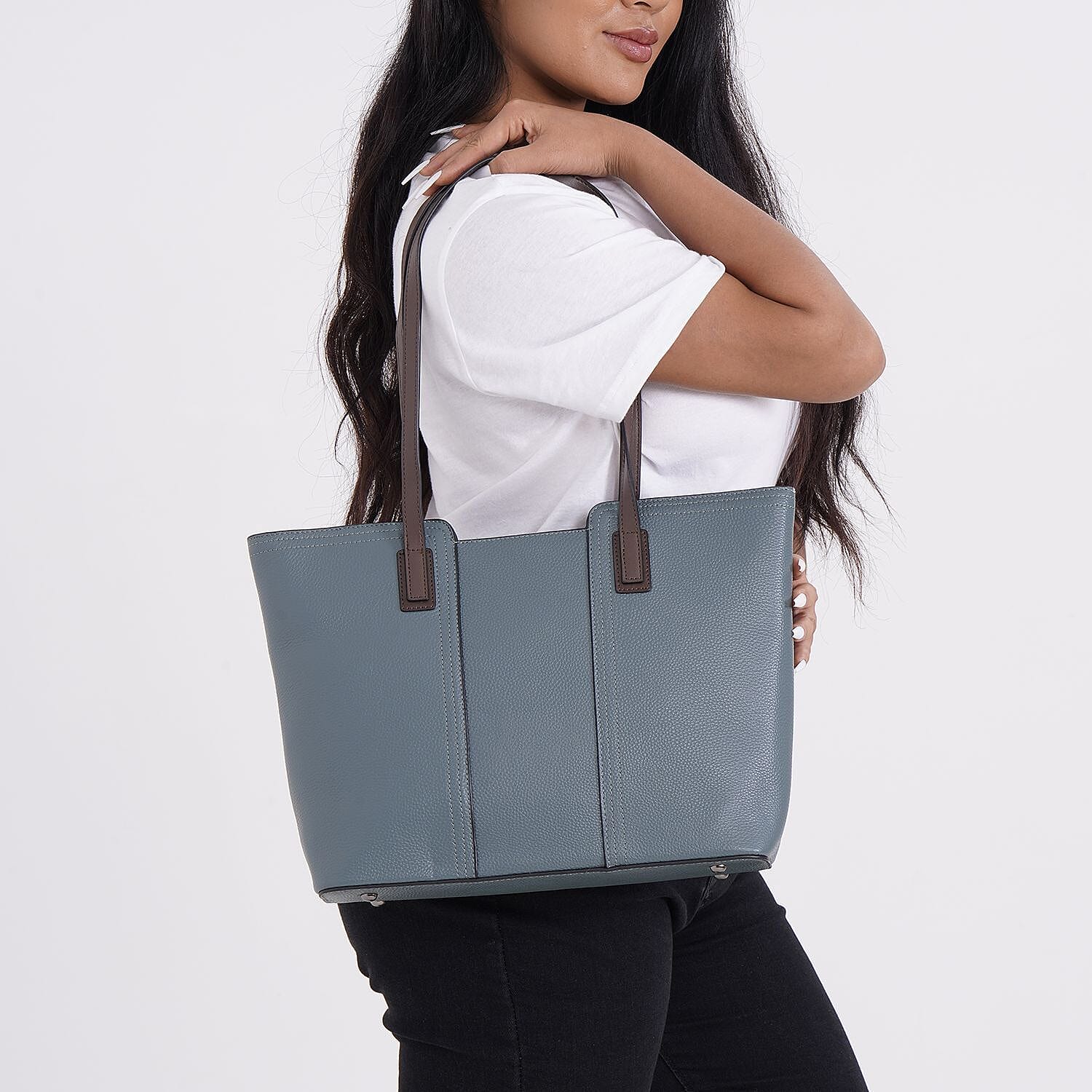 Hong Kong Closeout - 100% Genuine Leather Solid Tote Bag - Blue