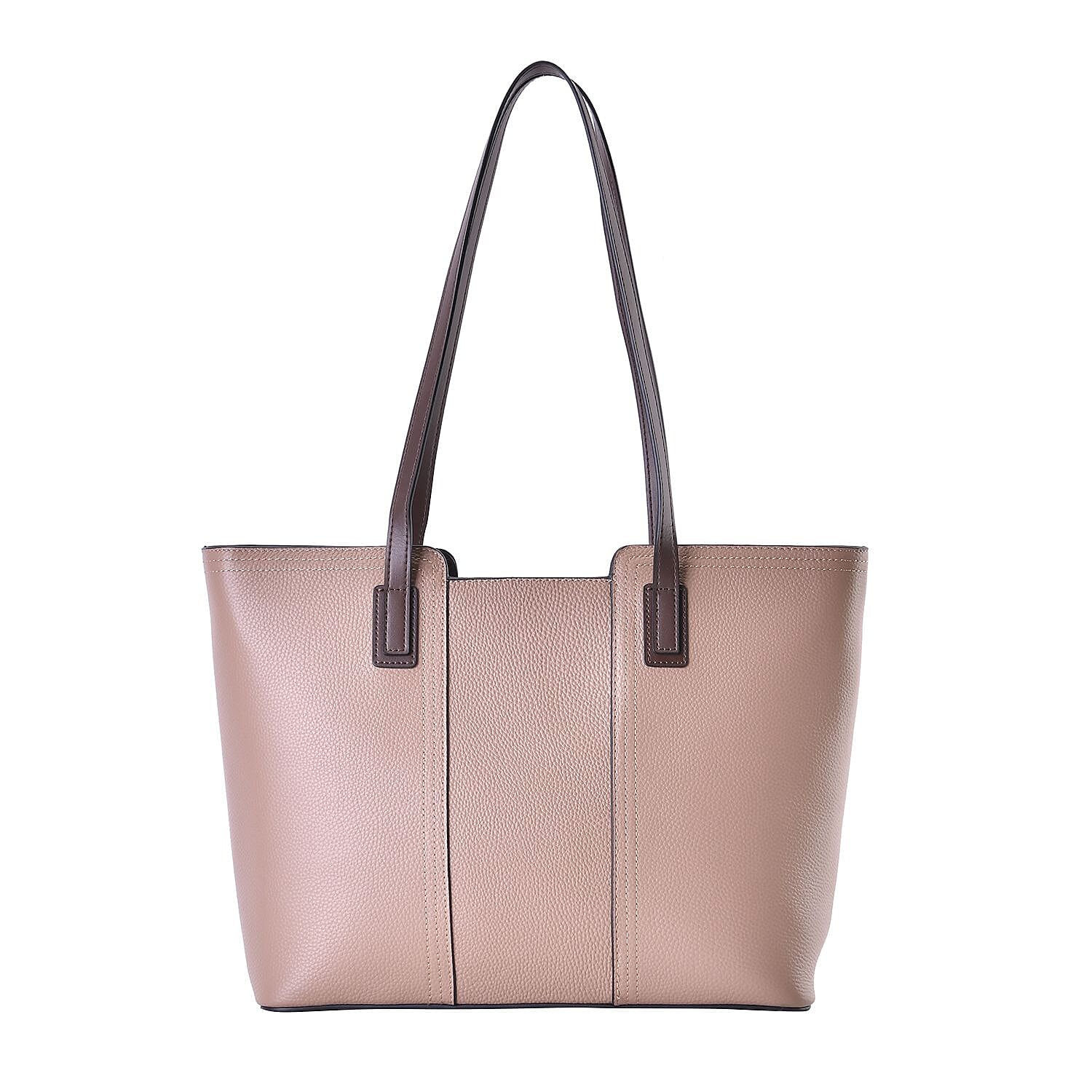 Hong Kong Closeout - 100% Genuine Leather Solid Tote Bag - Beige
