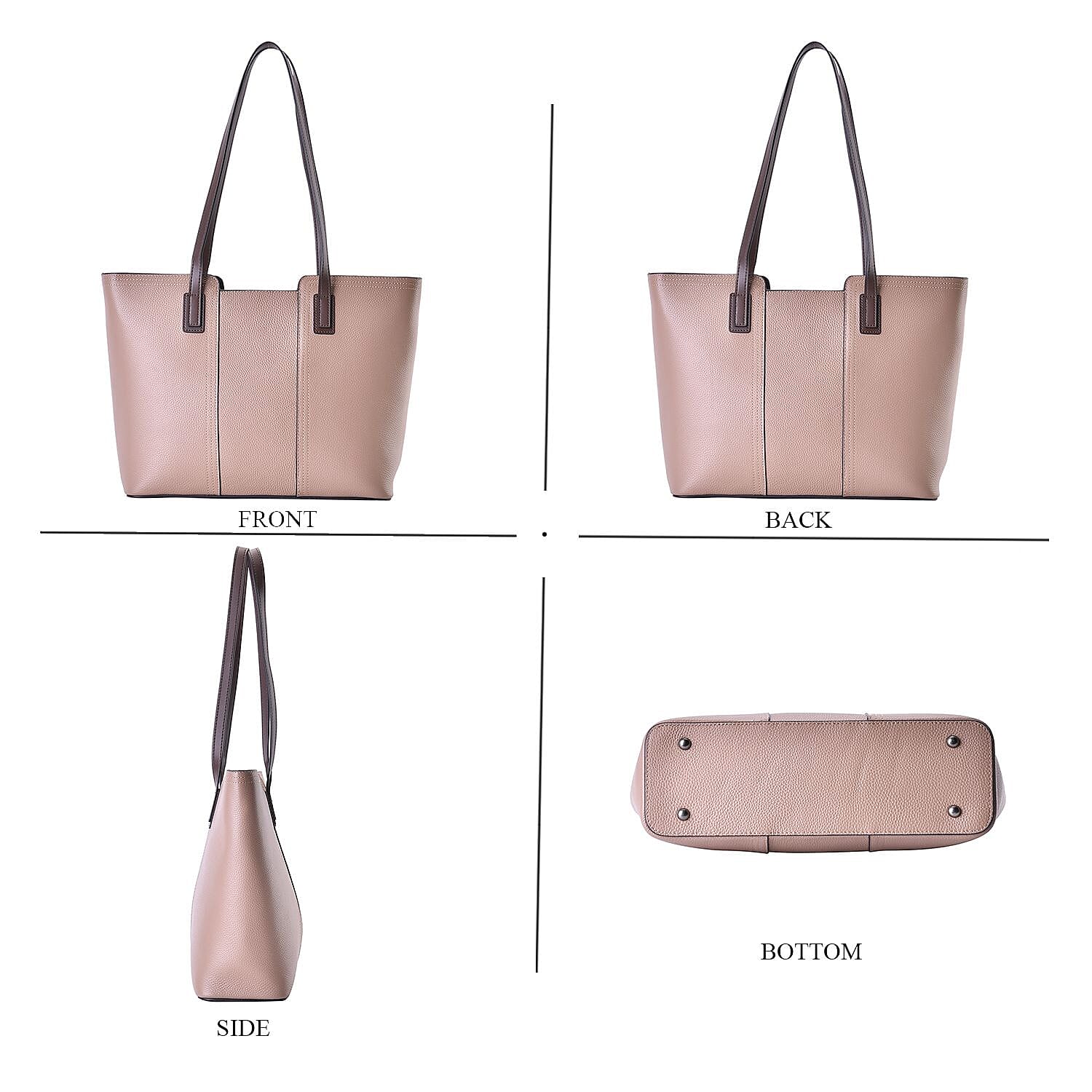 Hong Kong Closeout - 100% Genuine Leather Solid Tote Bag - Beige