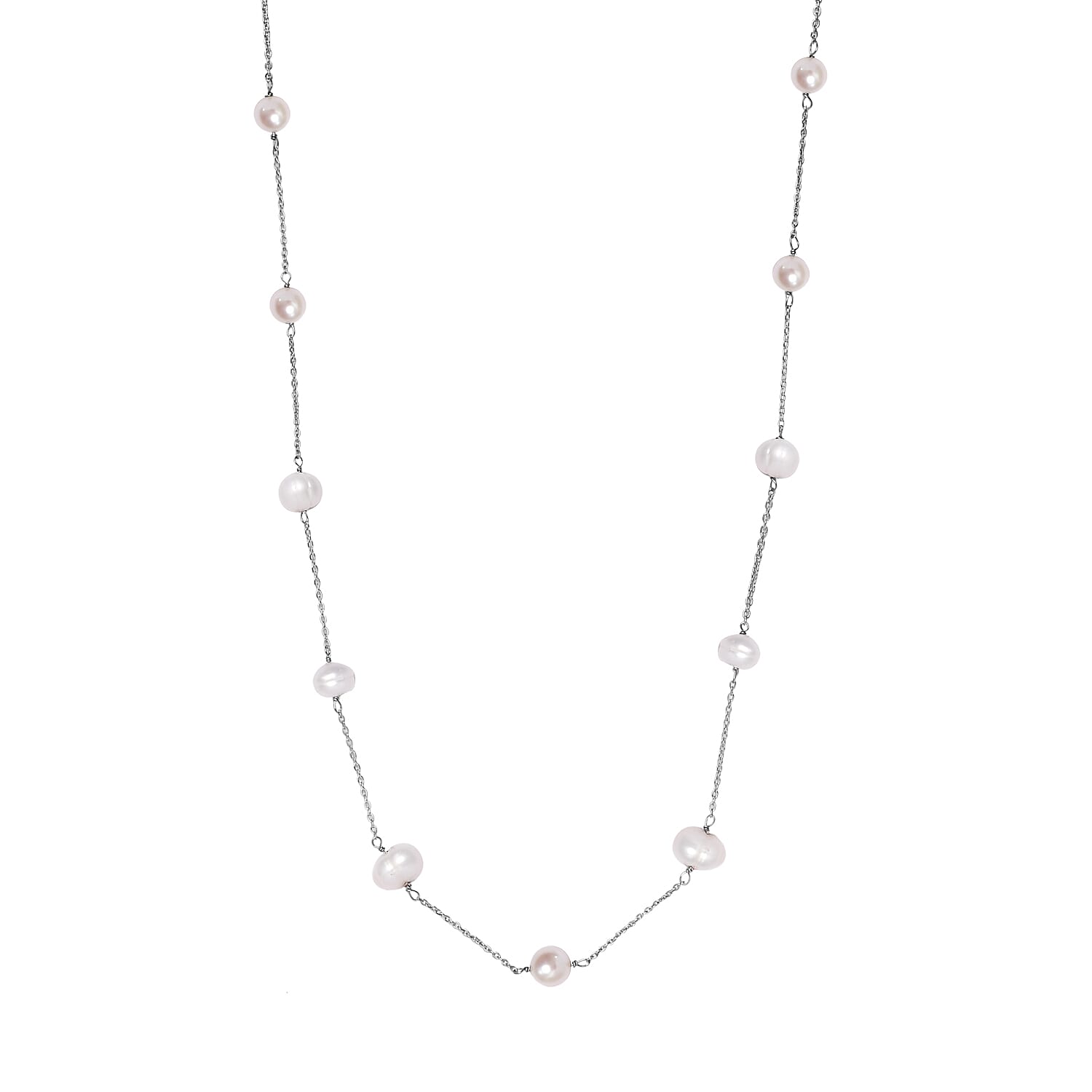 White Pearl Necklace (Size - 20) in Platinum Overlay Sterling Silver 2.40 Ct