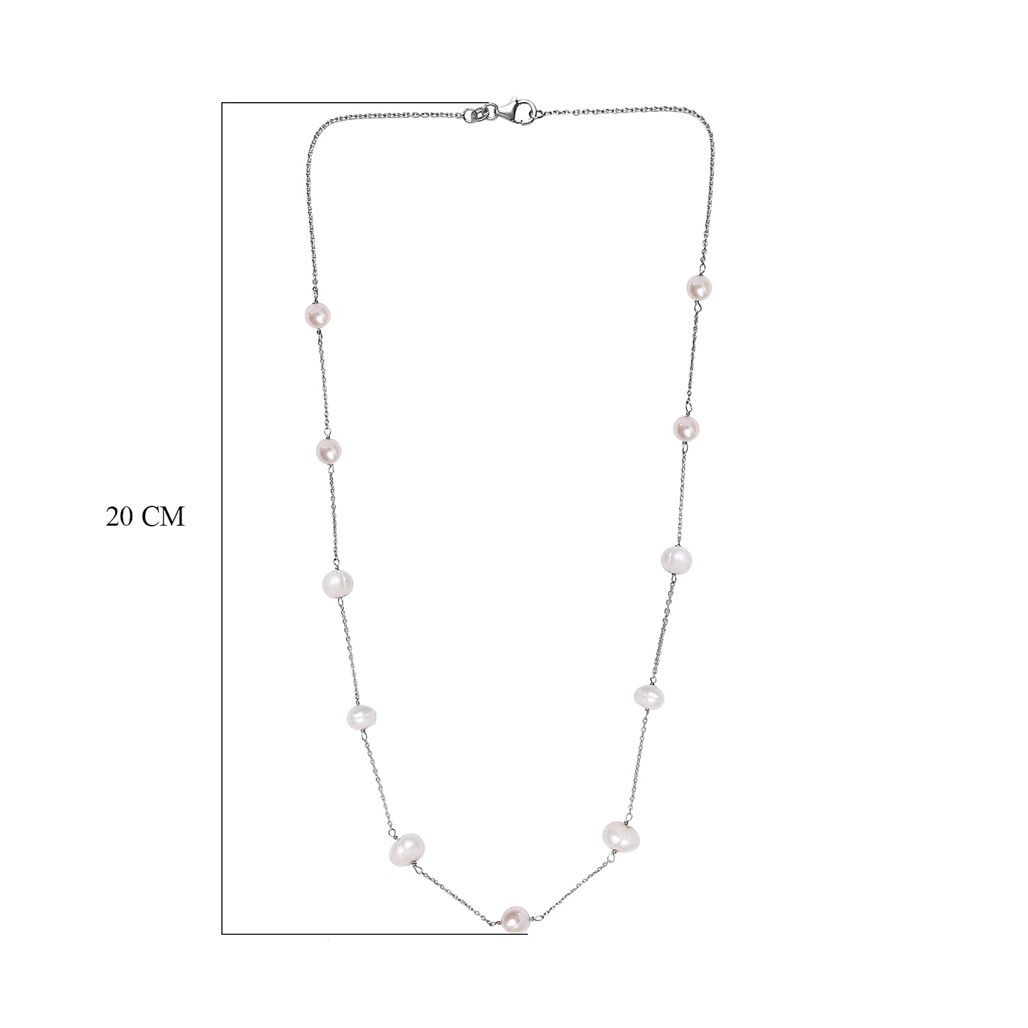 White Pearl Necklace (Size - 20) in Platinum Overlay Sterling Silver 2.40 Ct