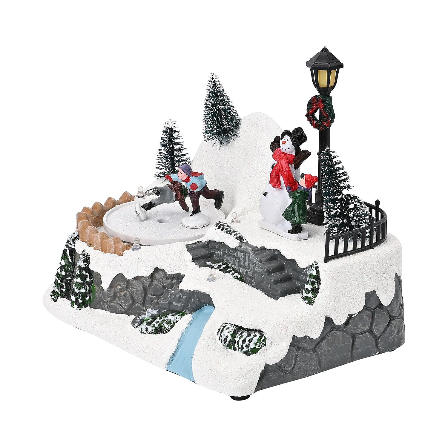 Musical Light up Christmas Village Scene with Rotating Skaters and Snowman Musical Light up Christmas Village Scene with Rotating Skaters and Snowman