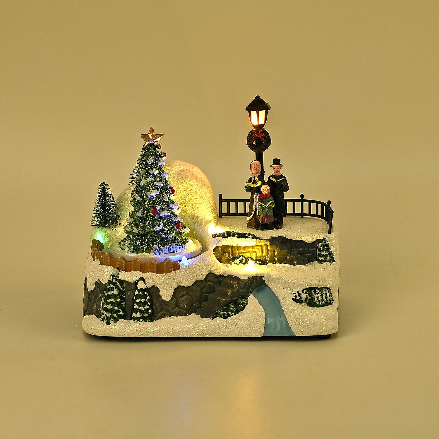 Musical Light up Christmas Village Scene with Rotating Christmas Tree and Singers