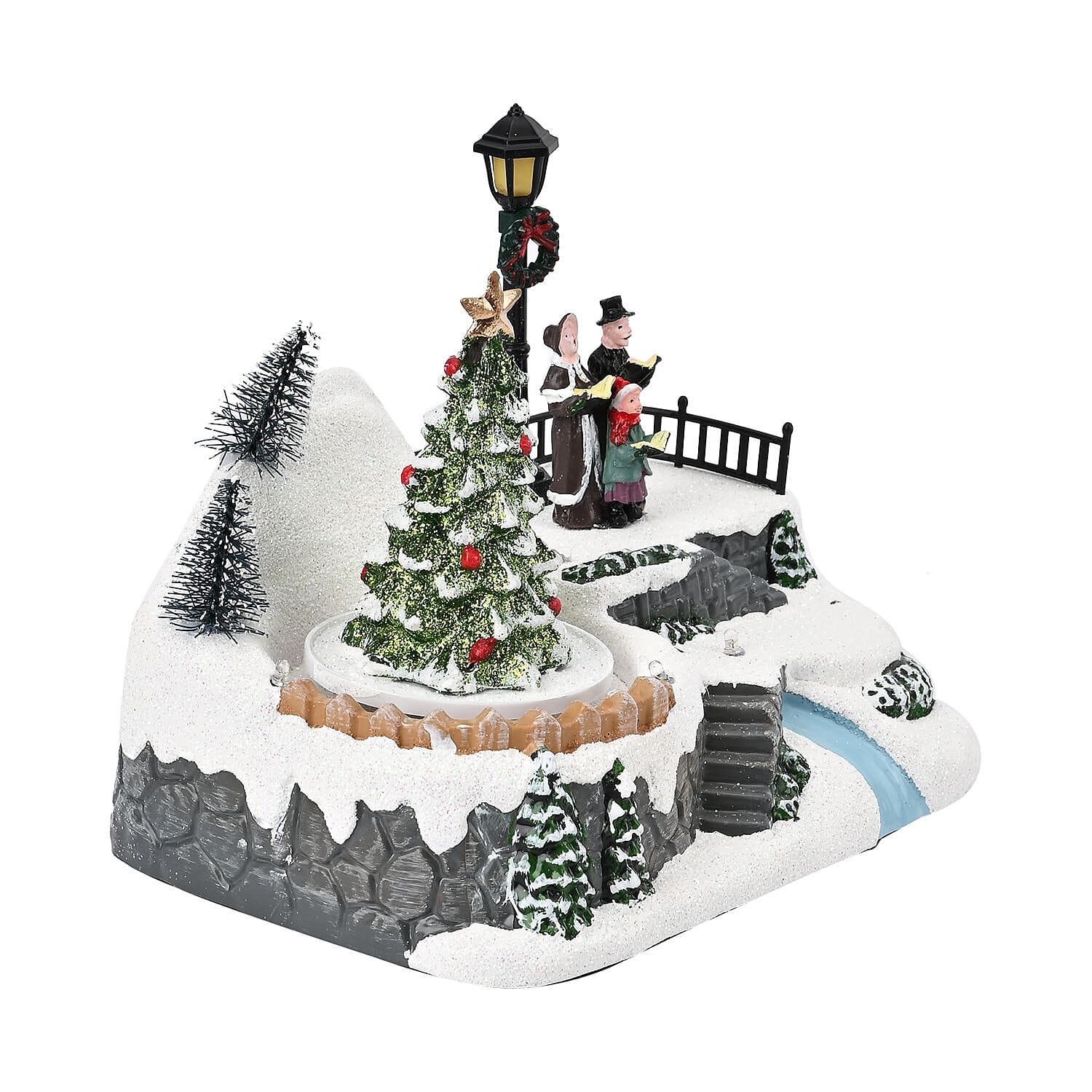 Musical Light up Christmas Village Scene with Rotating Christmas Tree and Singers