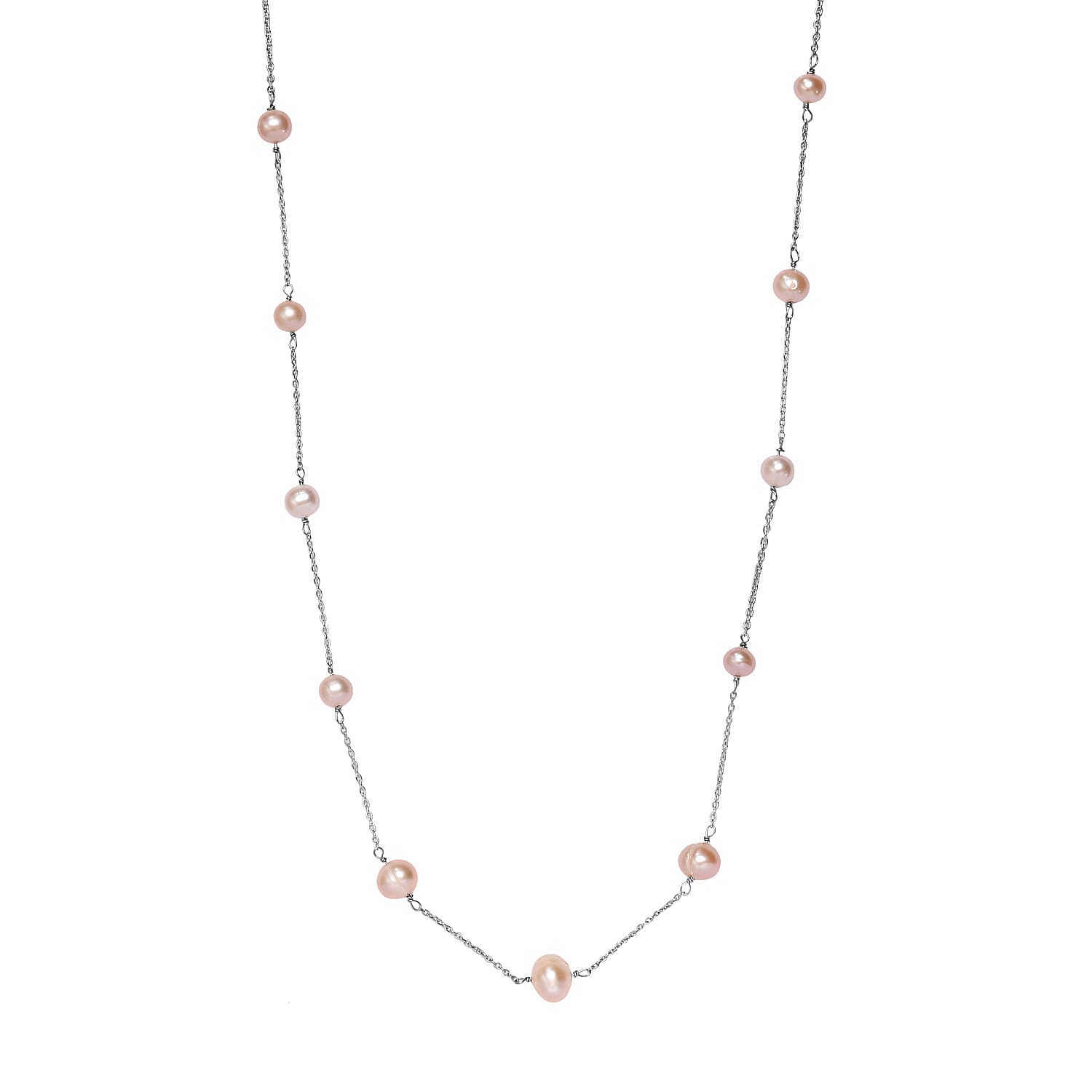 Pink Pearl Necklace (Size - 20) in Platinum Overlay Sterling Silver 2.40 Ct