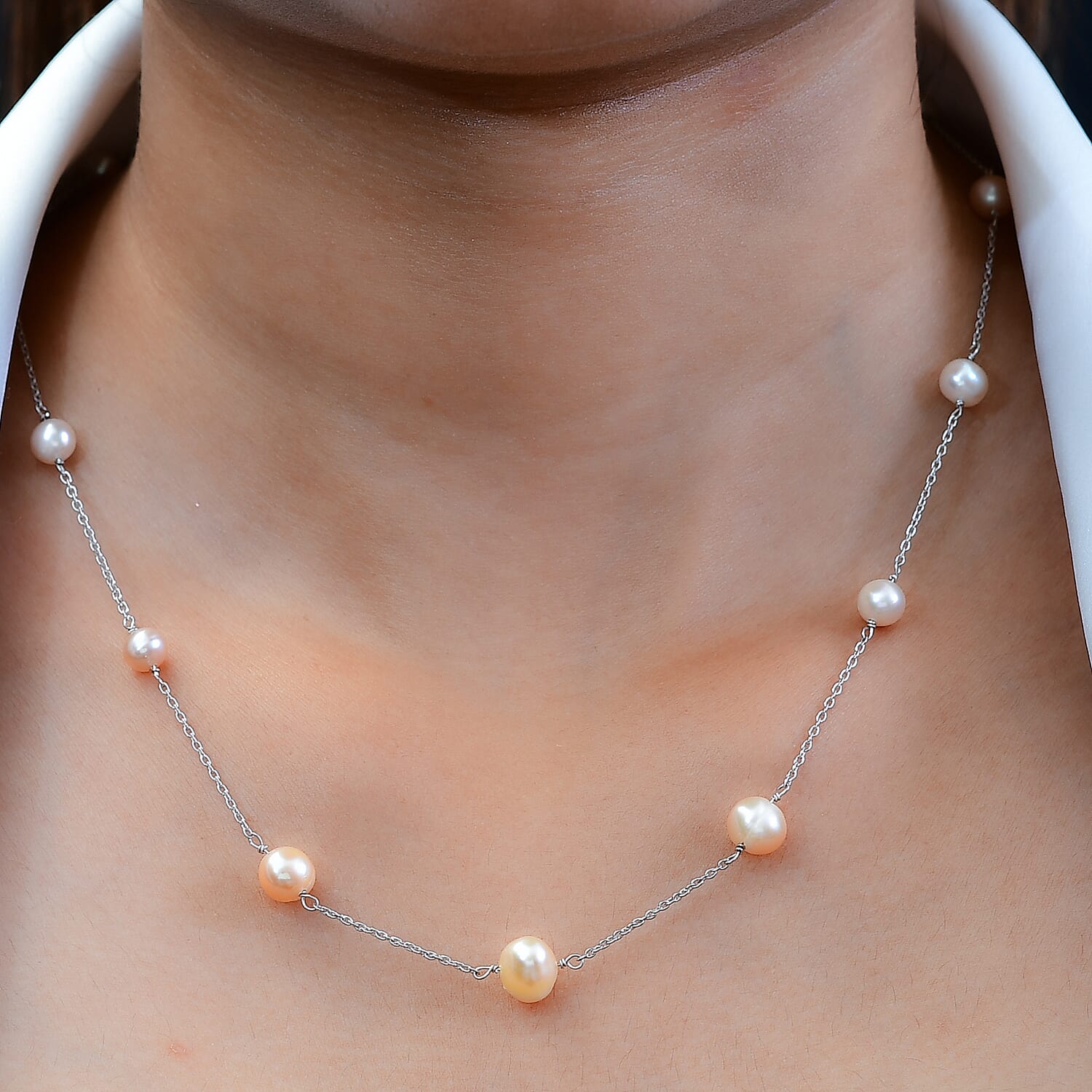 Pink Pearl Necklace (Size - 20) in Platinum Overlay Sterling Silver 2.40 Ct