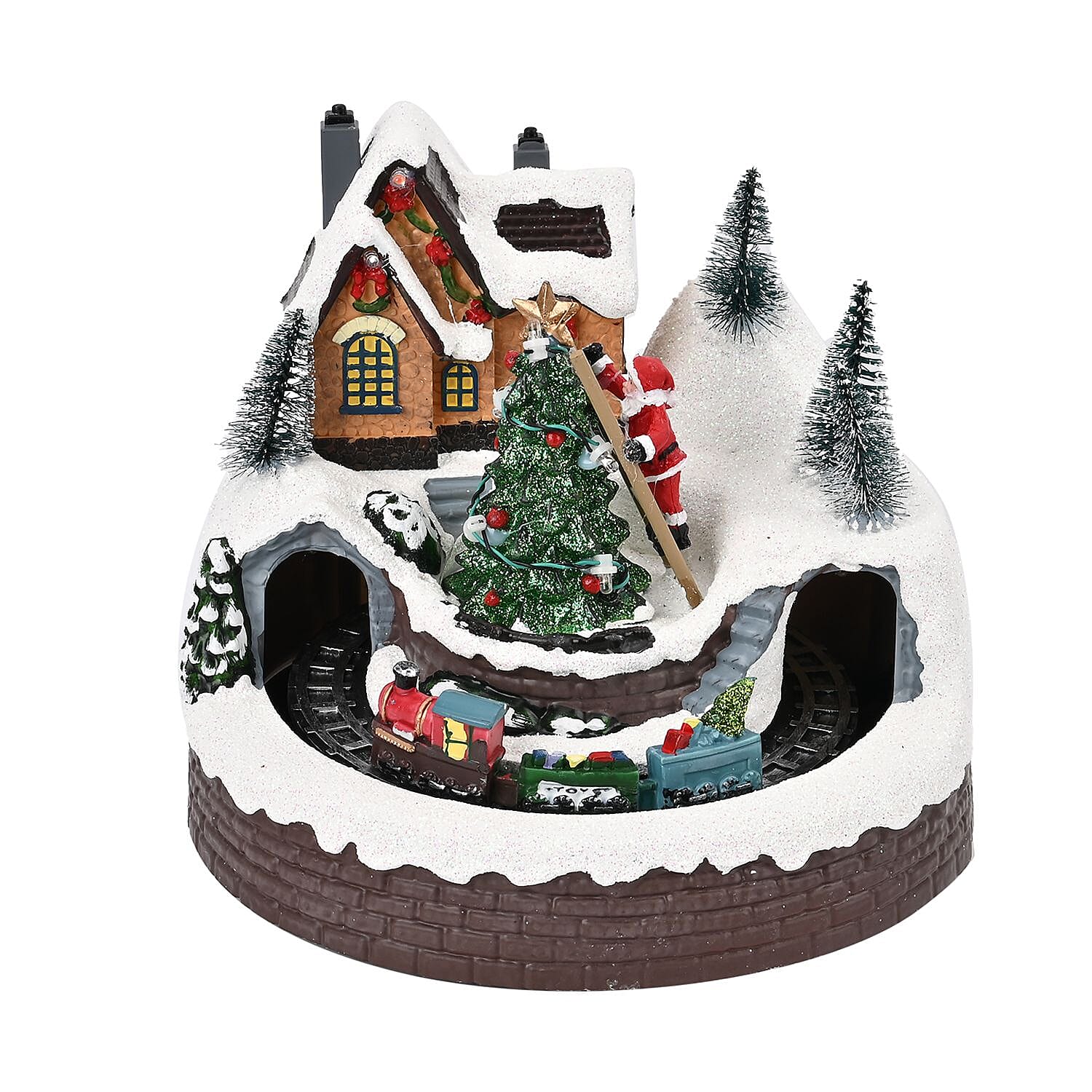 Christmas Village House & Moving Train Theme with LED Lighting & Music (3xAA Batteries,Not Included) - Size 20x20x16cm