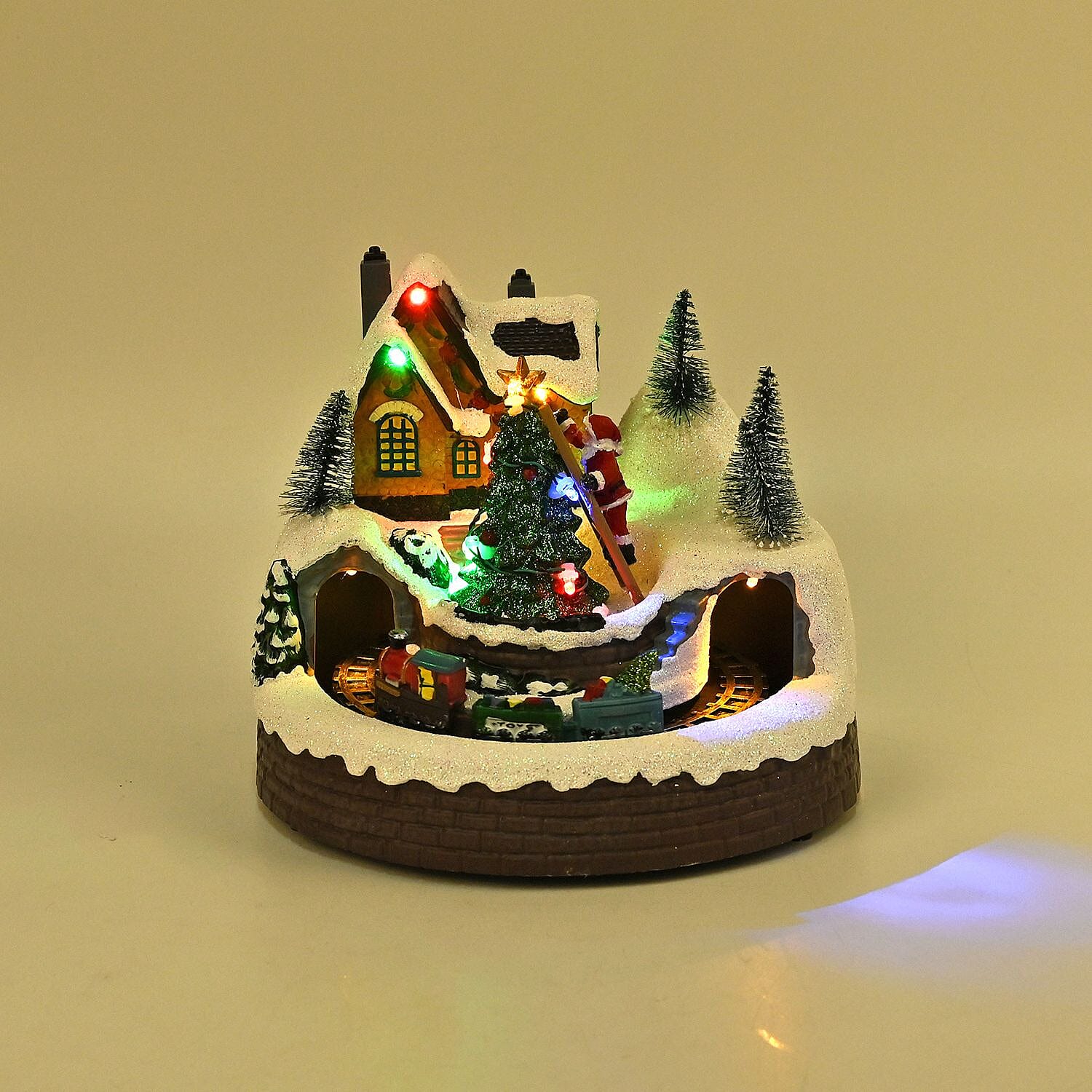Christmas Village House & Moving Train Theme with LED Lighting & Music (3xAA Batteries,Not Included) - Size 20x20x16cm