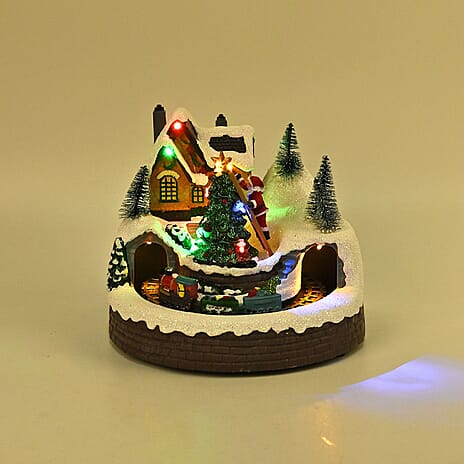 Christmas Village House & Moving Train Theme with LED Lighting & Music (3xAA Batteries,Not Included) - Size 20x20x16cm