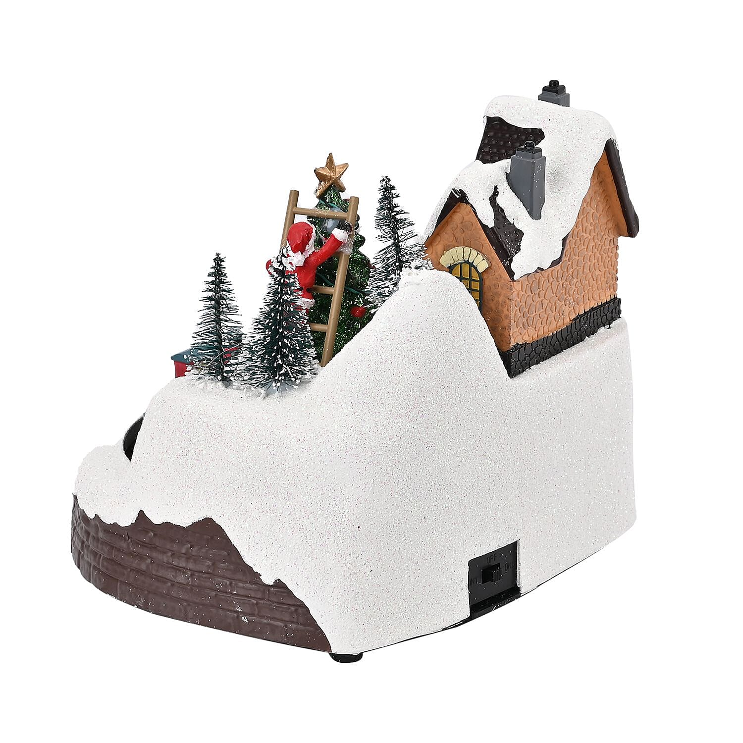 Christmas Village House & Moving Train Theme with LED Lighting & Music (3xAA Batteries,Not Included) - Size 20x20x16cm