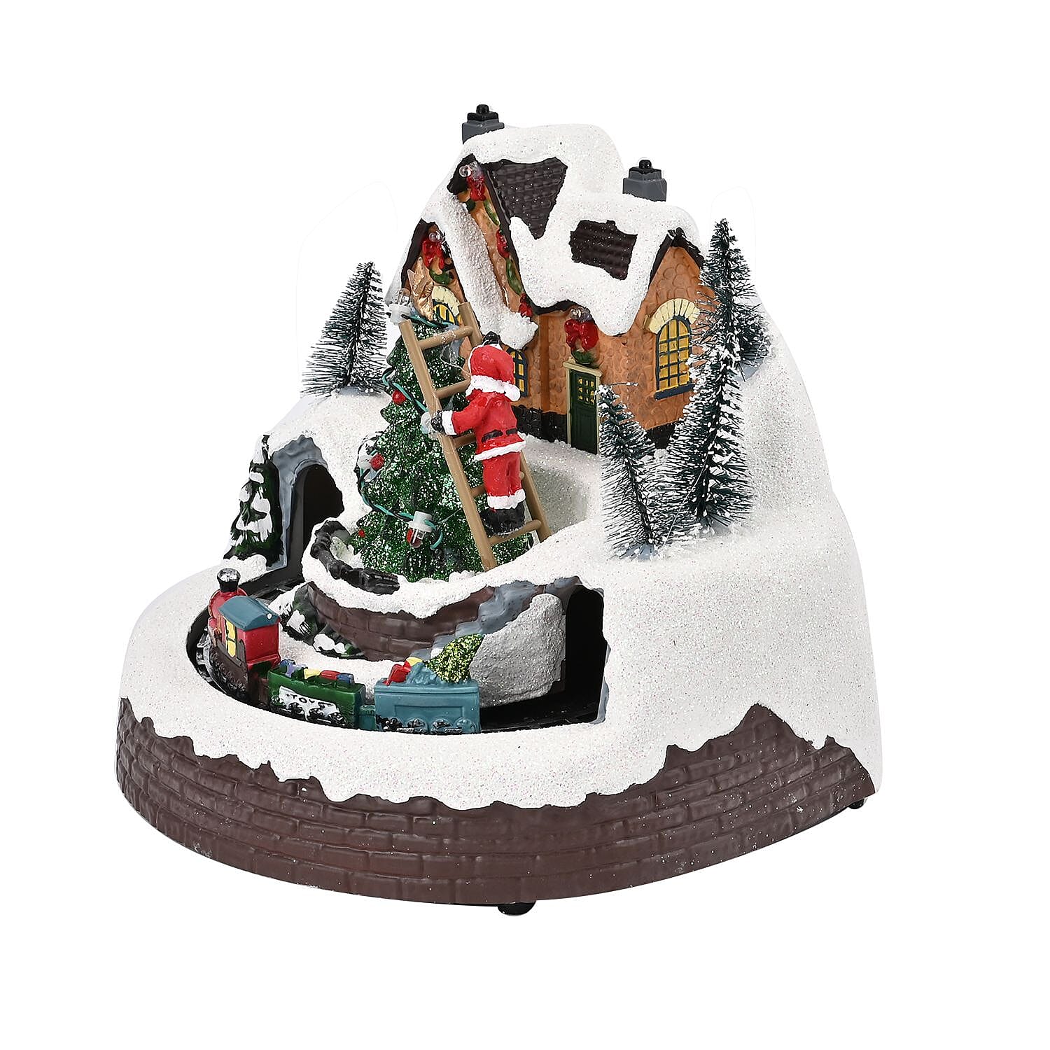 Christmas Village House & Moving Train Theme with LED Lighting & Music (3xAA Batteries,Not Included) - Size 20x20x16cm