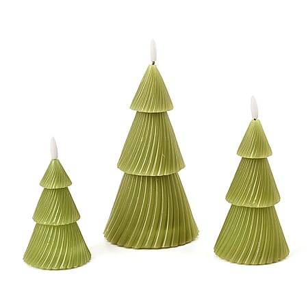 3 Flameless WAX Candle Trees - Coloured LED - Green 13.5cm (2 AAA Batteries)