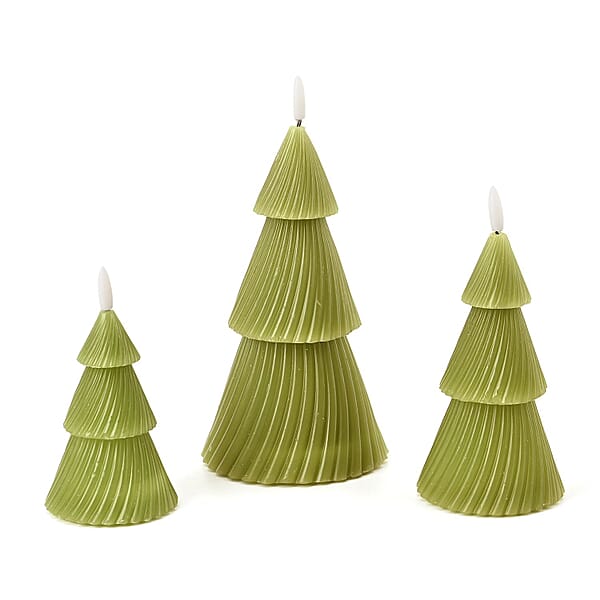 3 Flameless Candle Trees Coloured LED Green 13.5cm (2 AAA Batteries