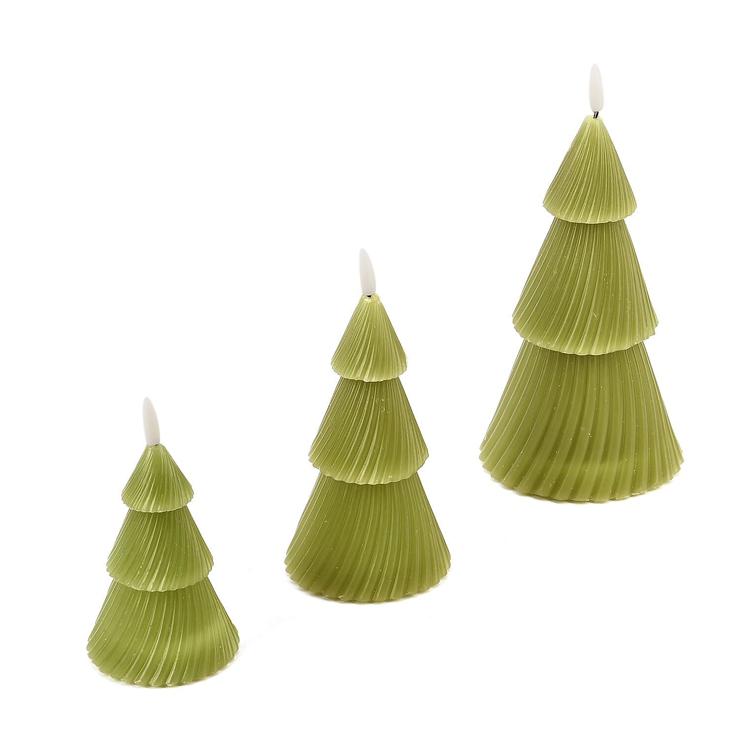 3 Flameless Candle Trees - Coloured LED - Green 13.5cm (2 AAA Batteries)