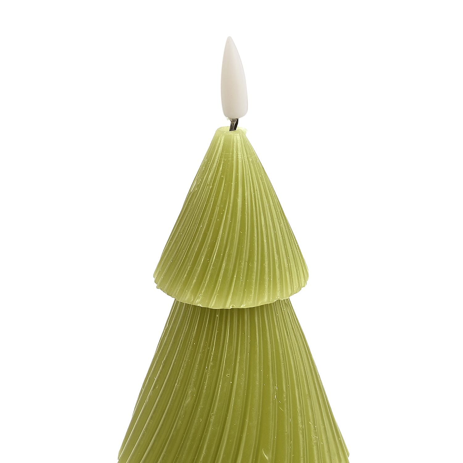 Set of 3 Flameless Electronic Tree Shaped Coloured LED Candles - Green