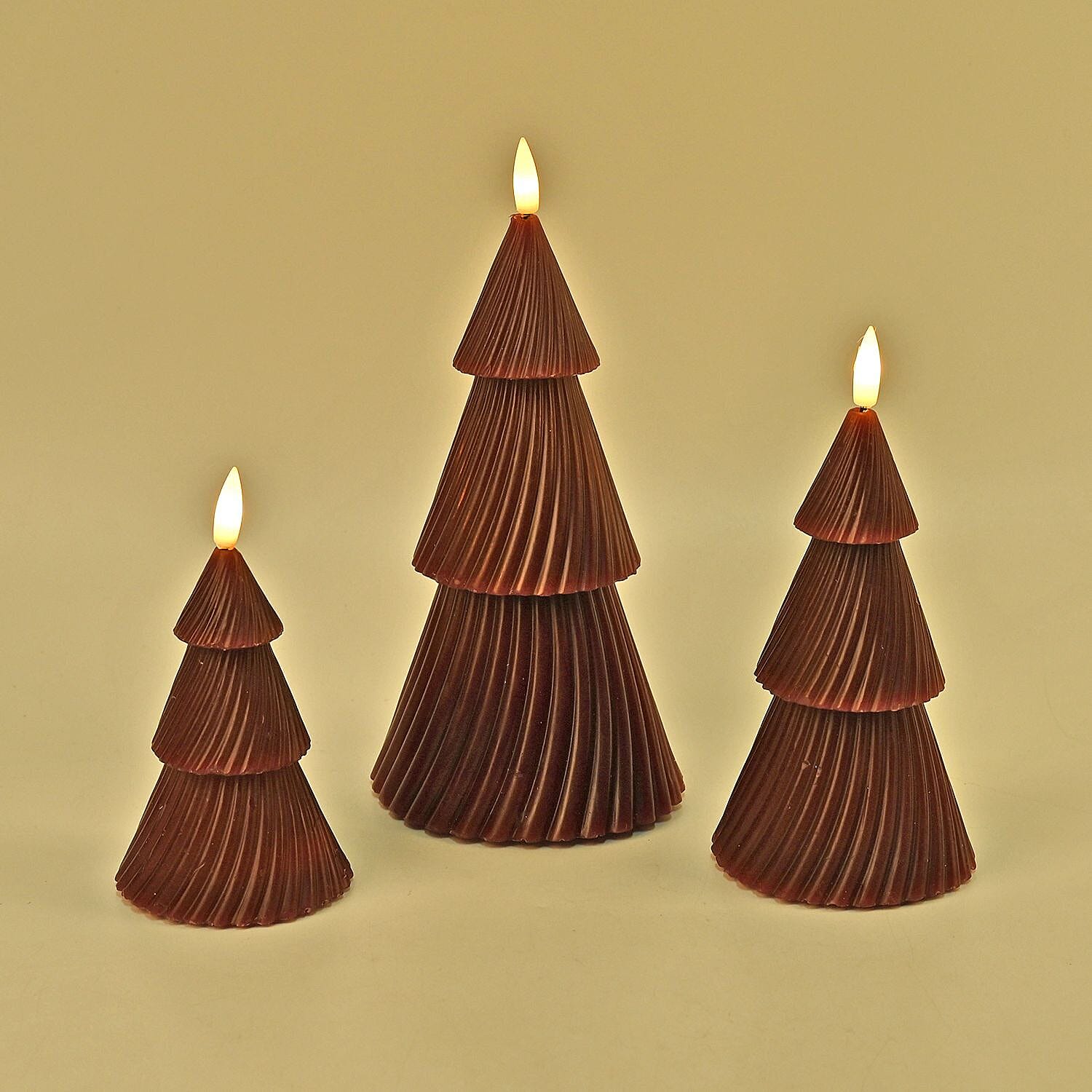 3 Flameless WAX Candle Trees - Coloured LED - Red 13.5cm (2 AAA Batteries)