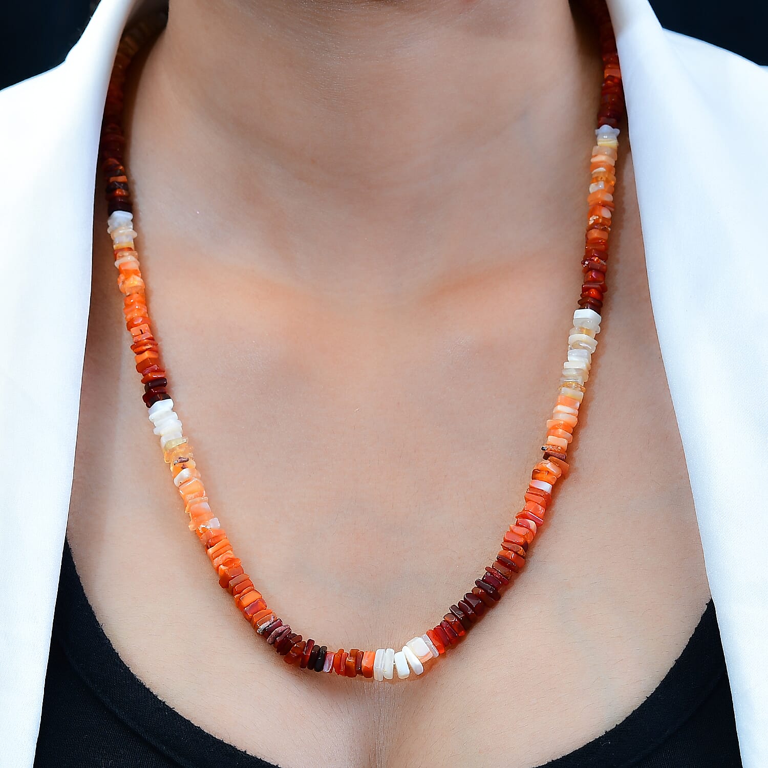 The Embers Of Fire Opal Necklace (Size - 24) in Platinum Overlay Sterling Silver 101.32 Ct