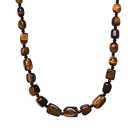 Tigers Eye Beads Necklace (Size - 20) in Platinum Overlay Sterling Silver 325.00 Ct
