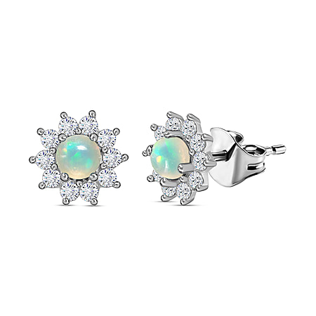 Ethiopian Opal and White Zircon Classic Solitaire Earring Sterling Silver 0.944 Ct