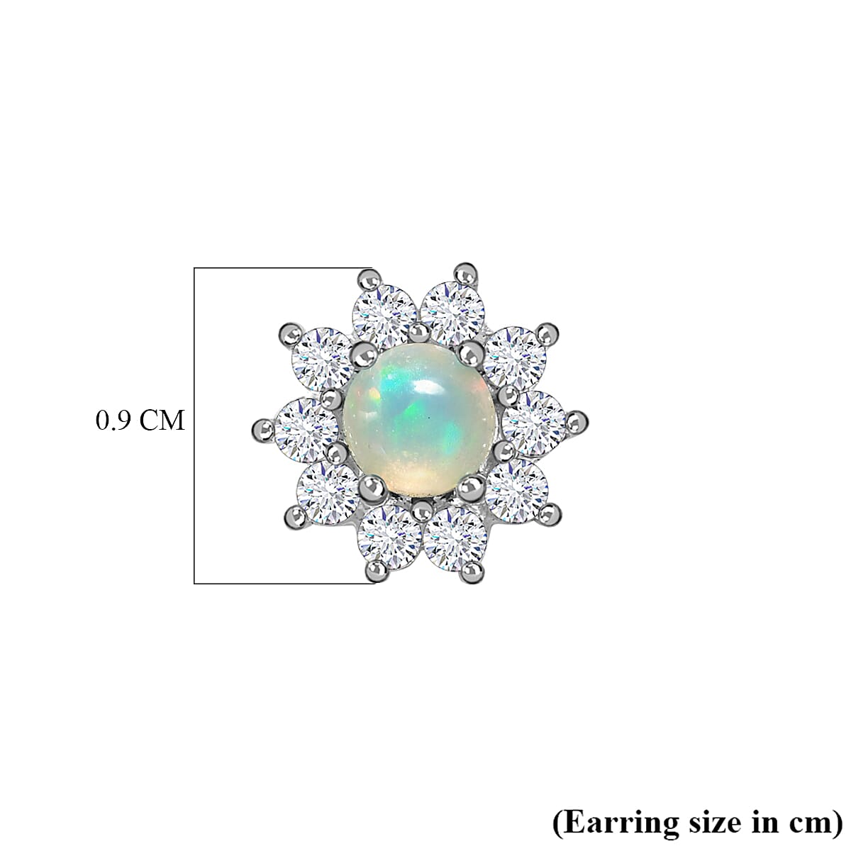 Ethiopian Welo Opal & Natural Zircon Stud Floral Earrings with Push Back in Platinum Overlay Sterling Silver 1.04 Ct.
