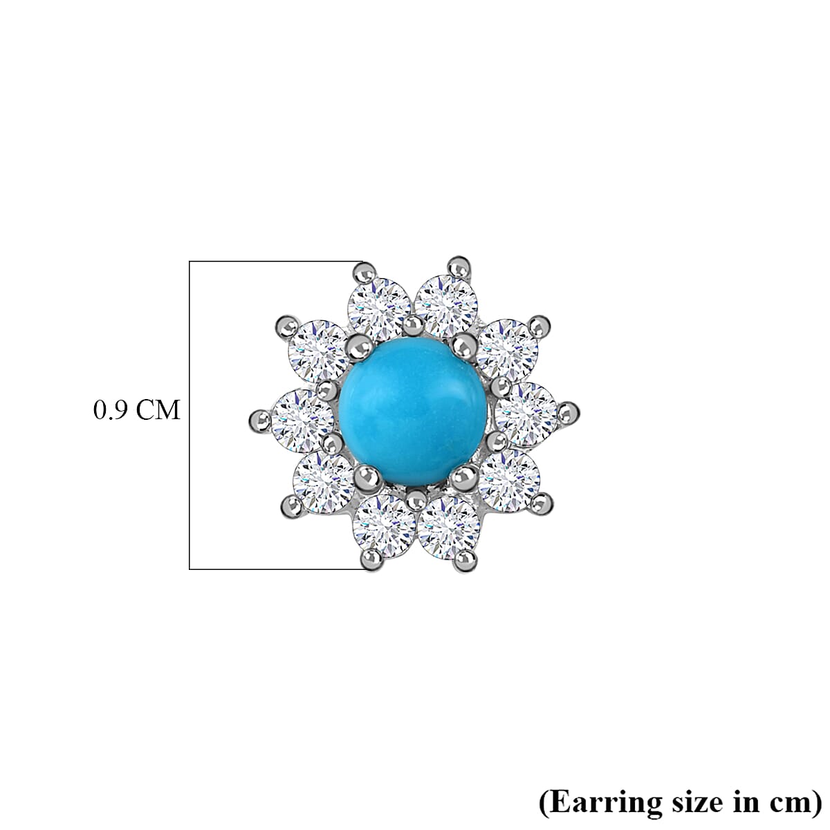 Arizona Sleeping Beauty Turquoise and Natural Zircon Stud Floral Earrings With Push Back in Sterling Silver 1.19 Ct.