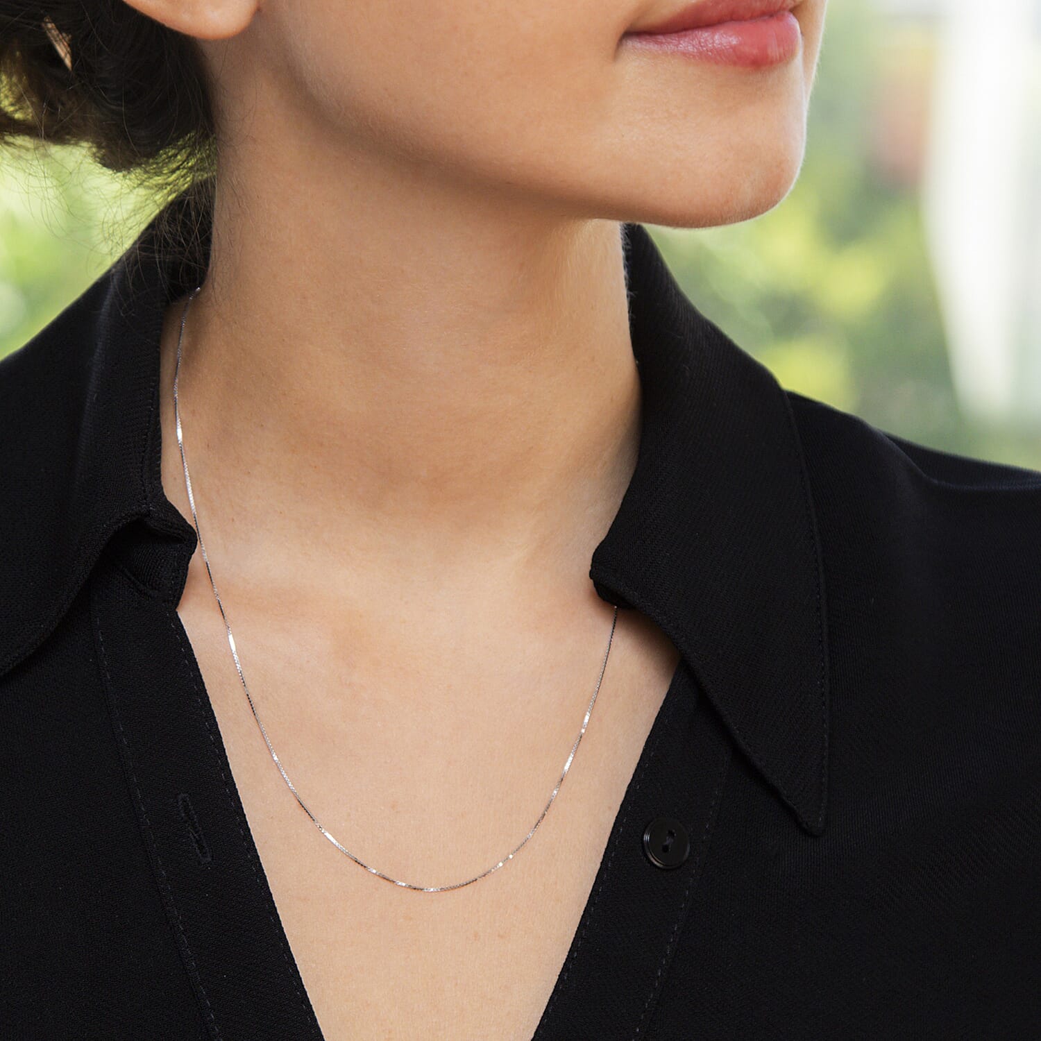 18K White Gold Venetian Box Chain With Spring Ring Clasp (Adjustable Size - 18-20)