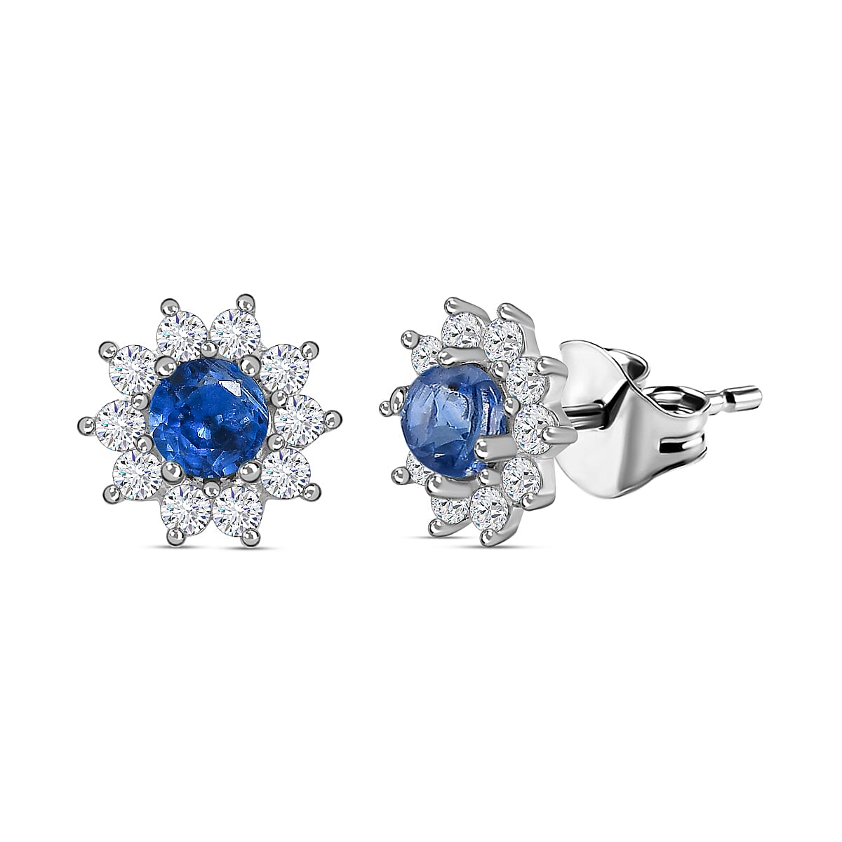 D'Joy Kyanite and Natural Zircon Stud Floral Earrings in Sterling Silver 1.35 Ct.