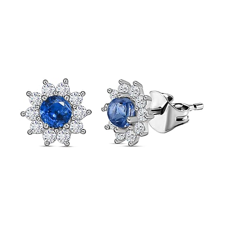 D'Joy Kyanite and Natural Zircon Stud Floral Earrings in Sterling Silver 1.35 Ct.