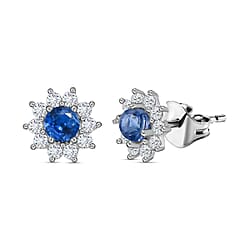 Kyanite and Natural Zircon Stud Floral Earrings in Sterling Silver
