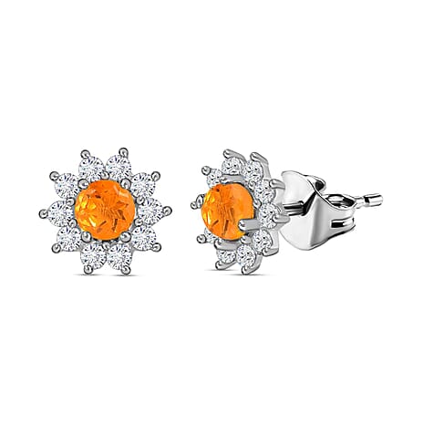D'Joy Jalisco Fire Opal & Natural Zircon Stud Floral Earring with Push Back in Sterling Silver