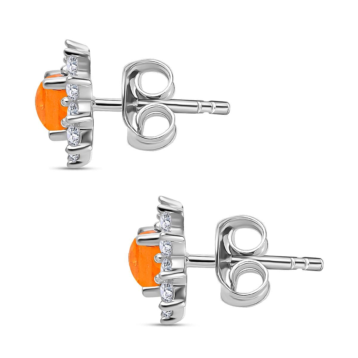 Jalisco Fire Opal and Natural Zircon Stud Floral Earrings in Sterling Silver