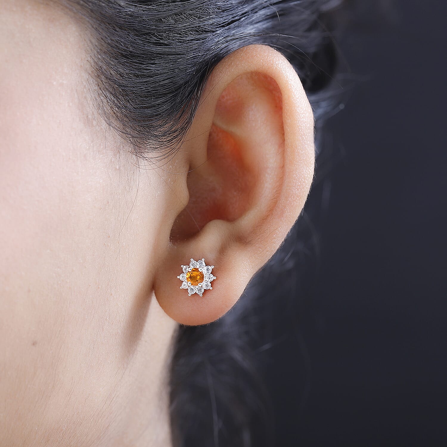 Jalisco Fire Opal and Natural Zircon Stud Floral Earrings in Sterling Silver