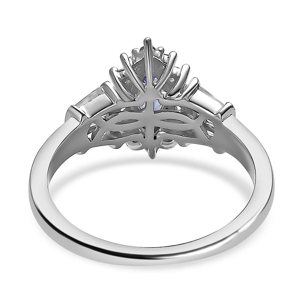 Tanzanite and Natural Zircon Ring in Platinum Overlay Sterling Silver Tanzanite and Natural Zircon Ring in Platinum Overlay Sterling Silver