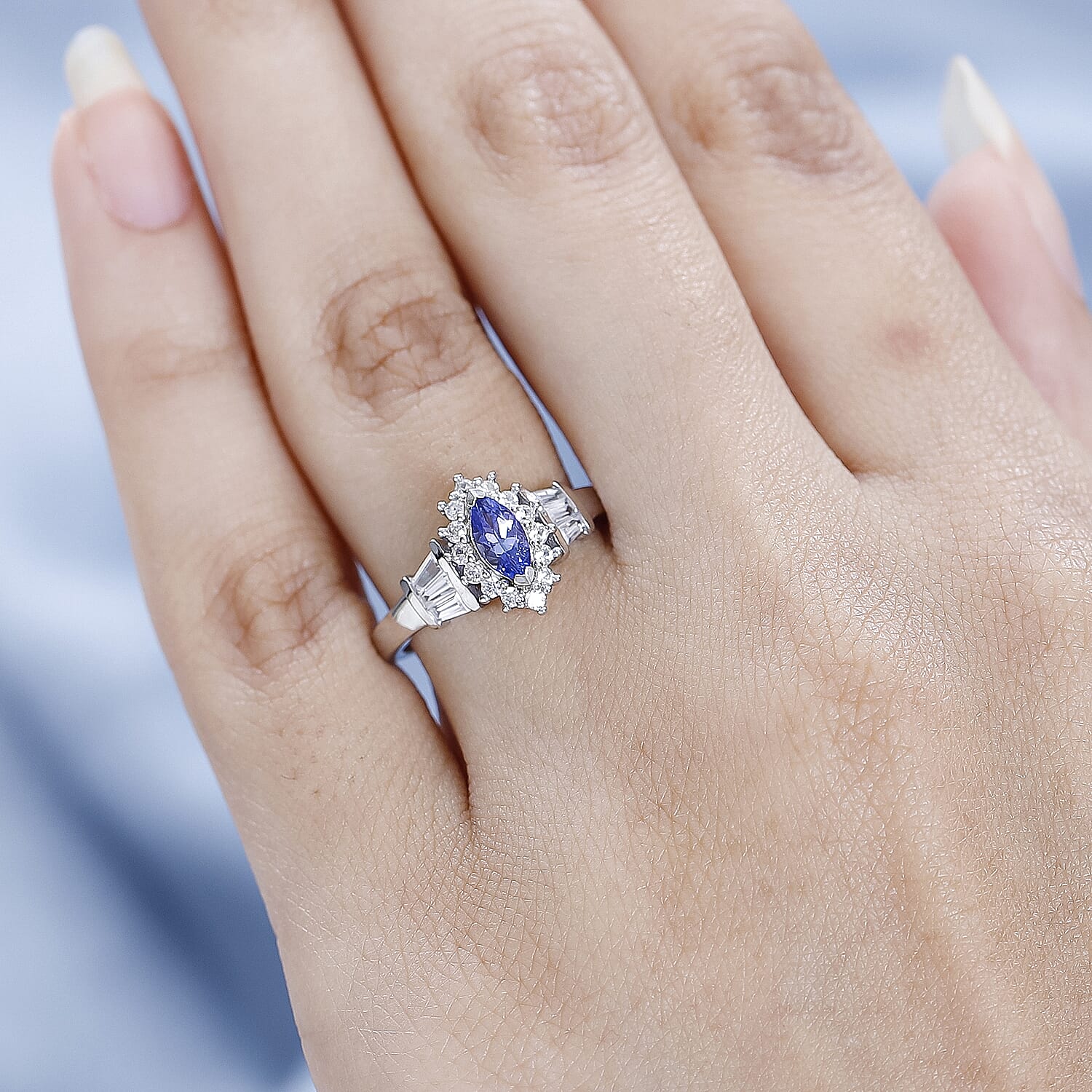 D'Joy Tanzanite & Natural Zircon Ring in Platinum Overlay Sterling Silver 1.02 Ct.