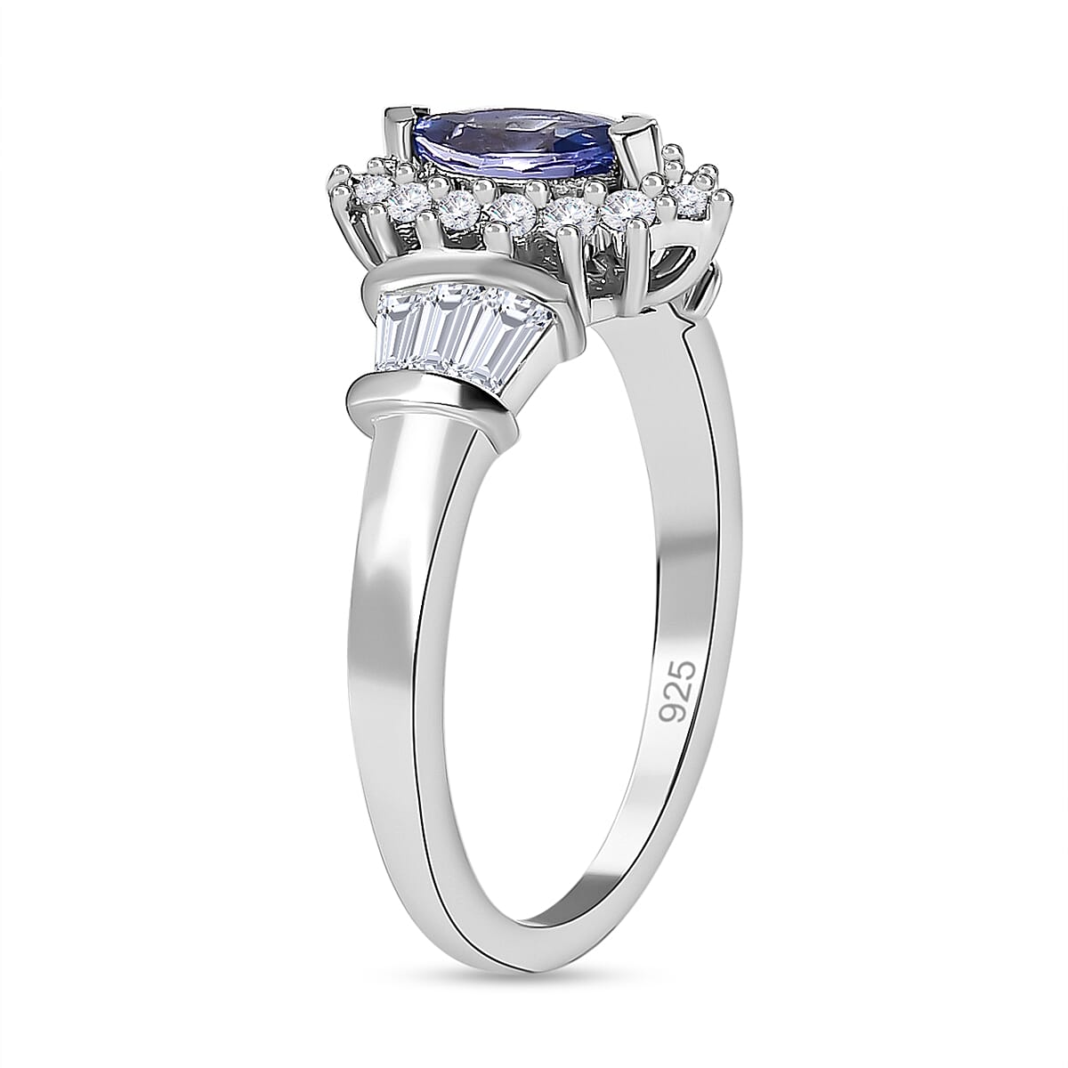 D'Joy Tanzanite & Natural Zircon Ring in Platinum Overlay Sterling Silver 1.02 Ct.