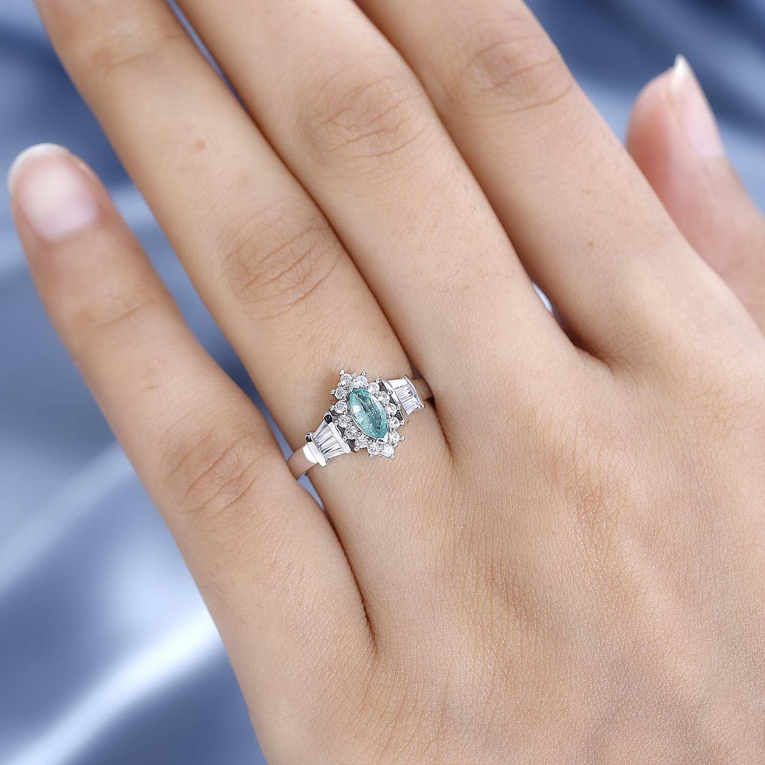 AAA Gemfields Emerald and Natural Zircon Ring in Platinum Overlay Sterling Silver 1.03 Ct