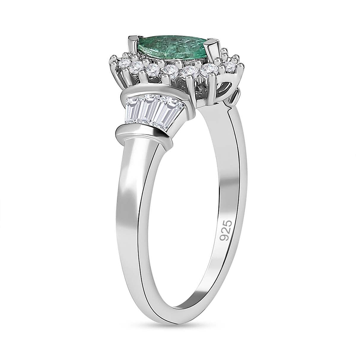 AAA Gemfields Emerald and Natural Zircon Ring in Platinum Overlay Sterling Silver 1.03 Ct