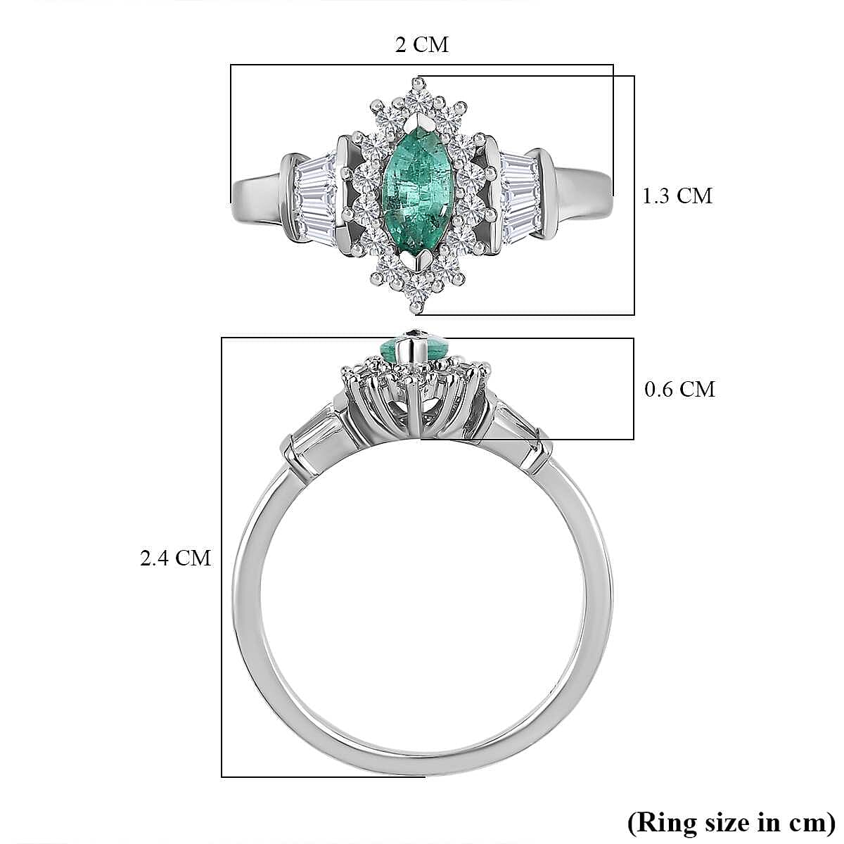 AAA Gemfields Emerald and Natural Zircon Ring in Platinum Overlay Sterling Silver 1.03 Ct