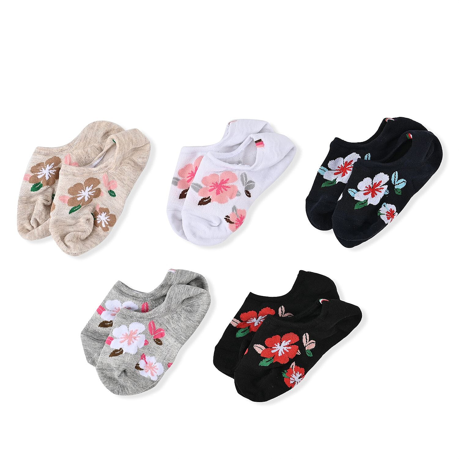 Set of 20 Pairs Socks (Incl. 5 Pairs of Flip Flop, Mesh Designed, Floral & Low-Cut Socks) - Multi