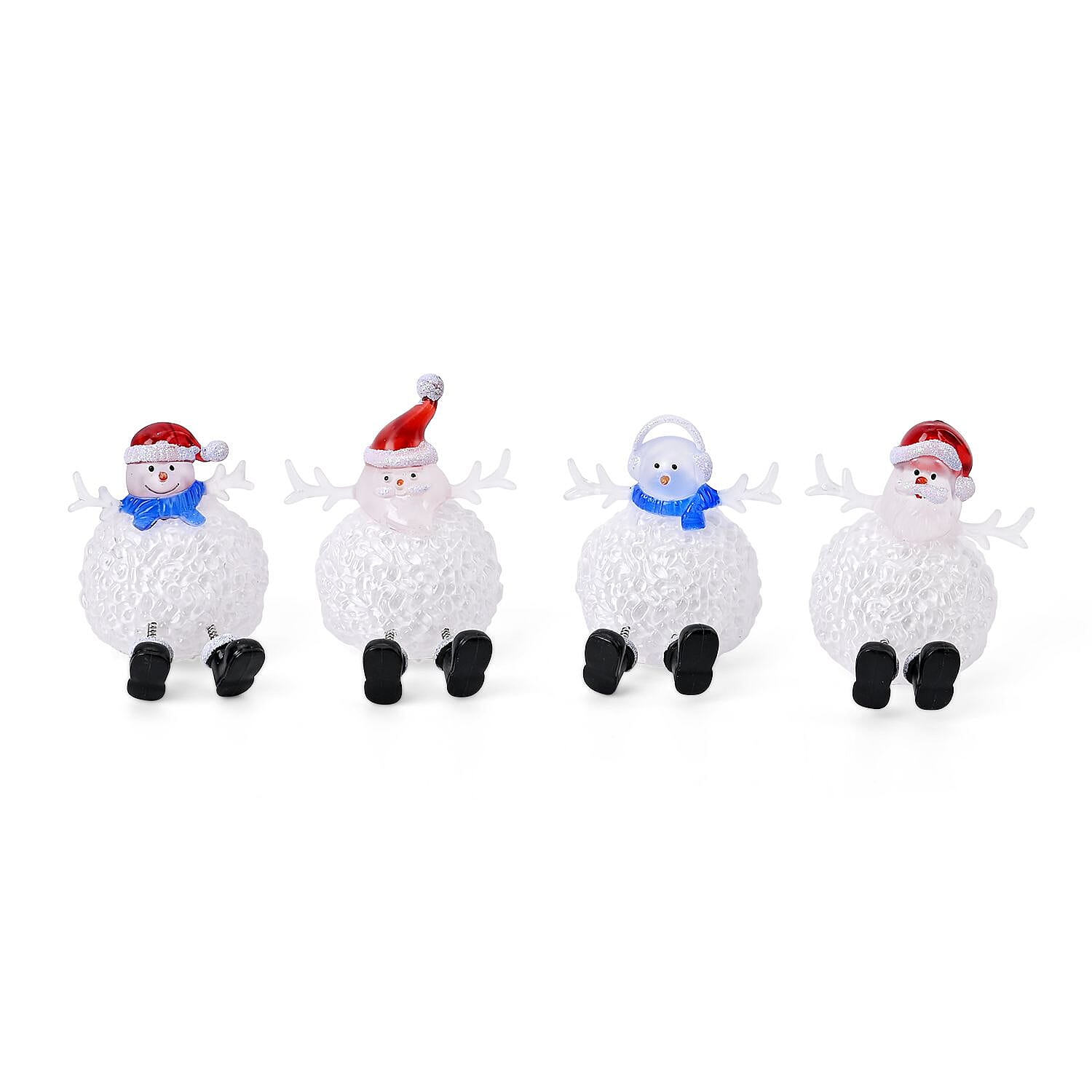 Set of 4 Battery Operated Lighted Santa Gnome Christmas Decor Lights, (Size- 7x7x8 cm)