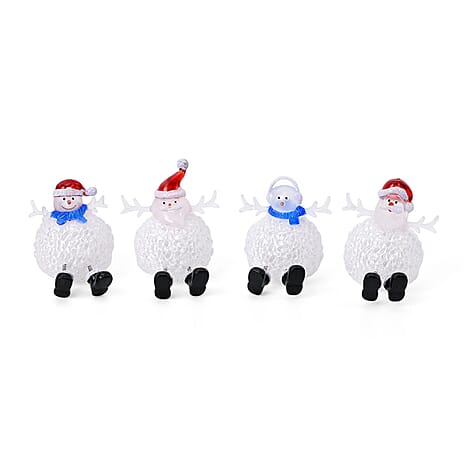 Set of 4 Battery Operated Lighted Santa Gnome Christmas Decor Lights