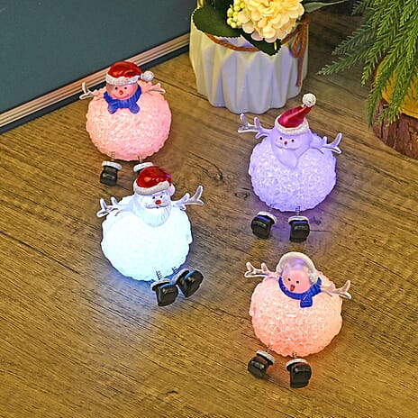 Set of 4 Battery Operated Lighted Santa Gnome Christmas Decor Lights